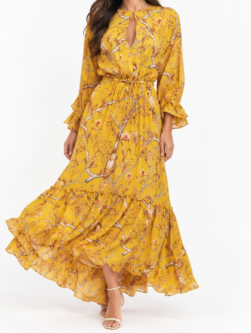Johanna Ortiz x HM Floral Tropical Print Midi Crepe Dress Sz XS Boho Casual